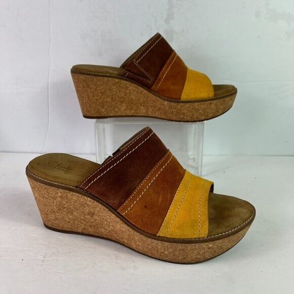 Clarks Artisan Wedge Sandals Womens 11M Leather Platform Cork Aisley Lily Trendy - Picture 5 of 13